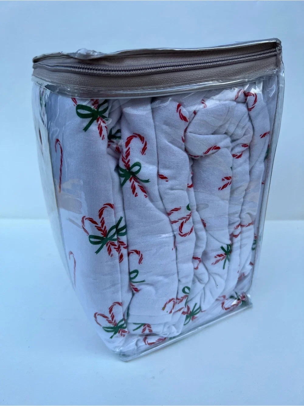 Martha Stewart Candy Cane Print Flannel Sheet Set - White, Red, Green